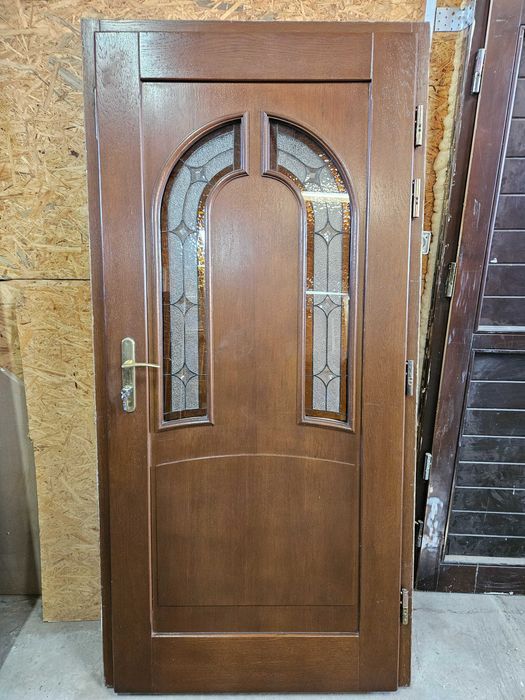 DRZWI Zewnętrzne Dębowe Drewniane Dąb Witraż Wejściowe 99x203cm