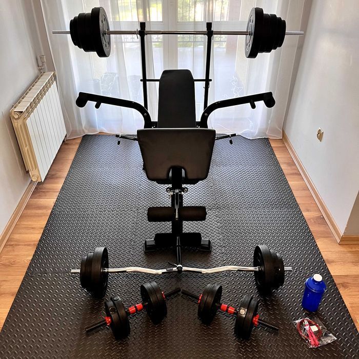 Zestaw Do Ćwiczeń 128kg Siłownia Ławeczka Hantle Sztanga Obciążenia