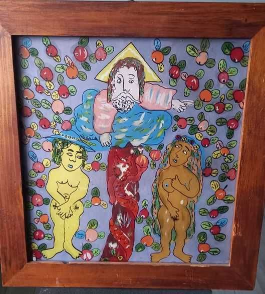 Fudala Jan obraz na szkle "Wypędzenie z raju" sygnowany