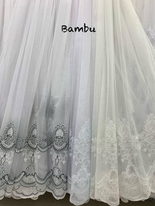 ТРЕНД 2025 Тюль бамбук з вишивкою по низу, гардины фіранки штори