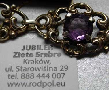 Przedwojenna srebrna bransoletka ametysty i kwiaty.