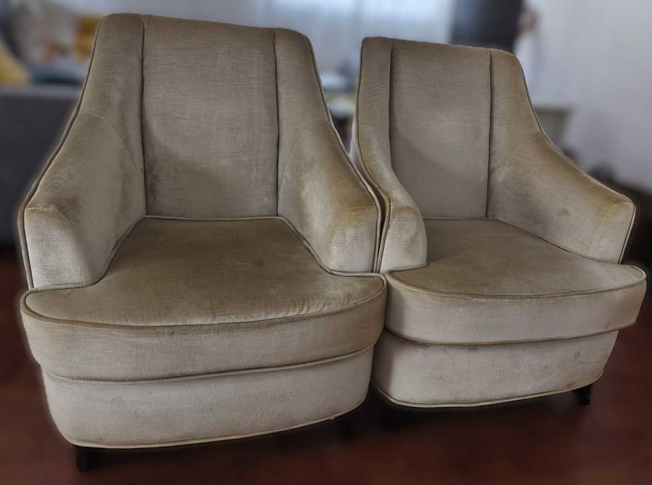 Conjunto de 4 Poltronas | Sofá Bege Veludo Vintage
