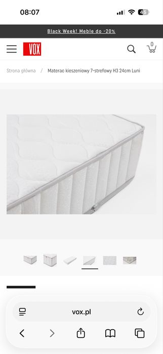 Materac Kieszeniowy 7-Strefowy H3 24CM LUNI VOX