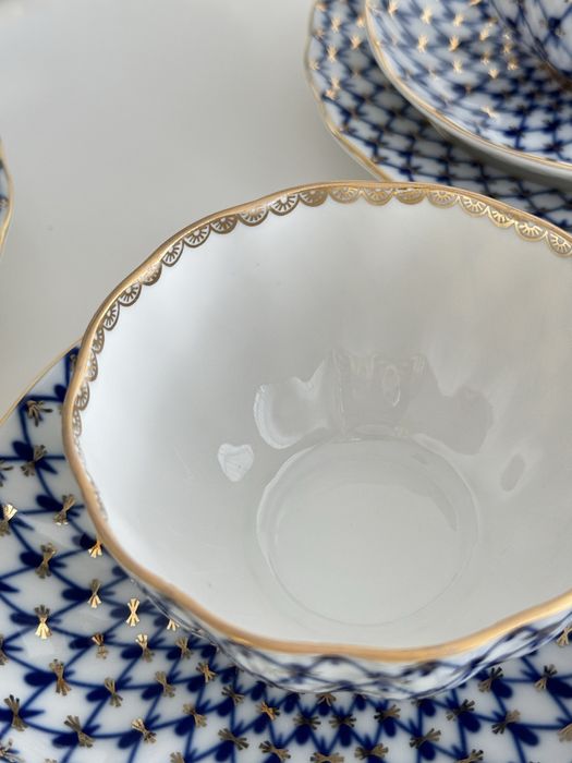 Duża filiżanka Lomonosov siatka Kobaltowa Rosyjska porcelana
