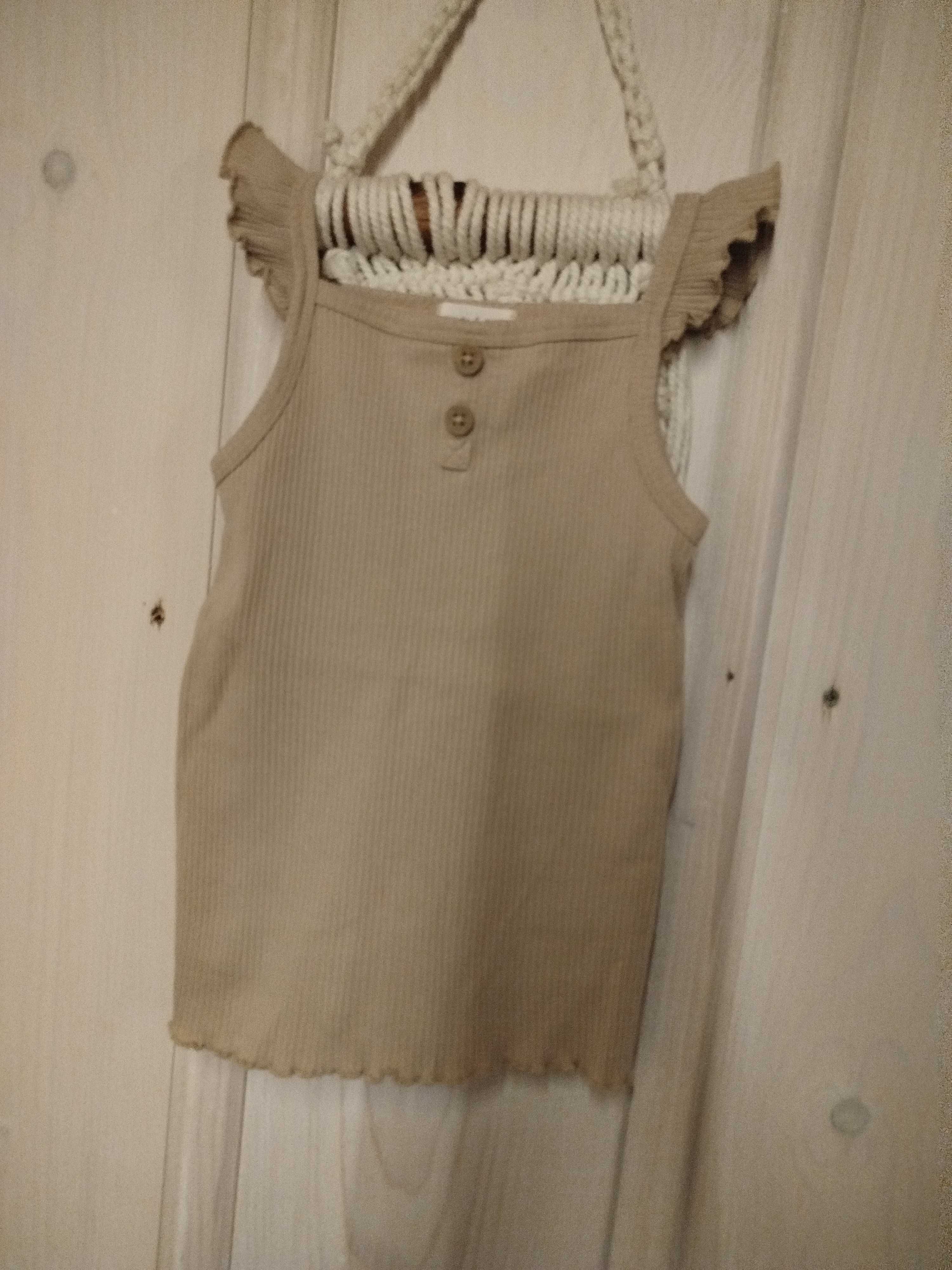 Bluzka 98/104 newbie prążek beż lato falbanki