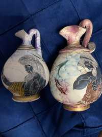 Dwa greckie ręcznie malowane wazony 10-17cm wysokość