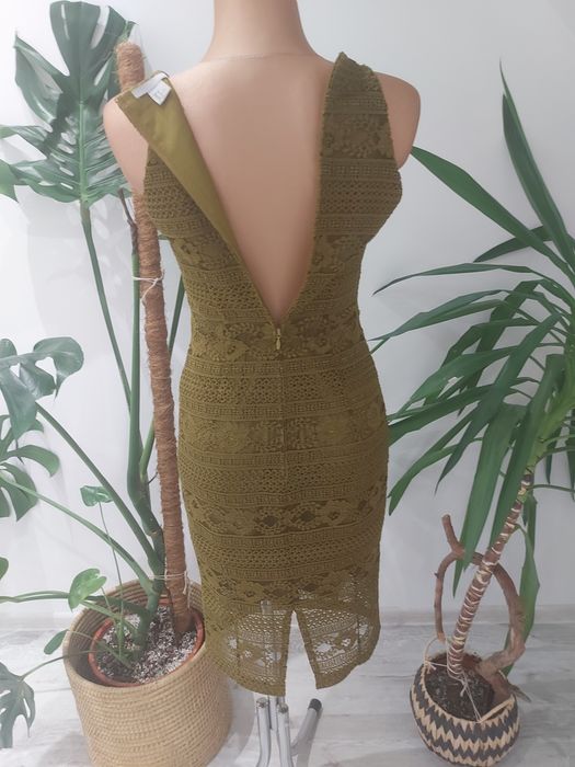 Sukienka midi na ramiączkach gruba tkana koronka H&M podszewka