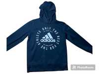 Bluza z kapturem Adidas czarna, białe napisy, oryginał,rozmiar S