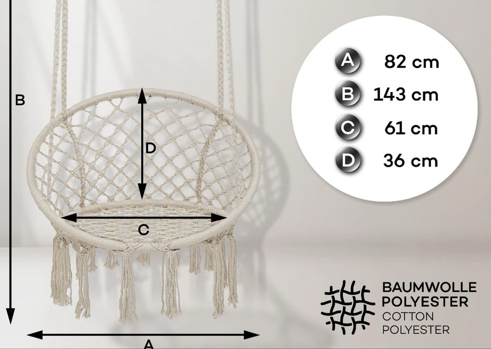 Fotel wiszący, hustawka  tillvex TVHS02 – beżowy, nowy