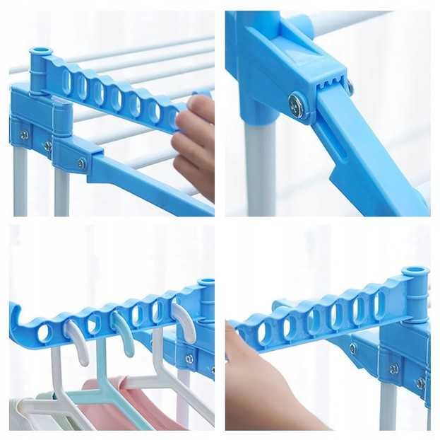 Сушарка для одягу багатоярусна на колесах складна металева стійка