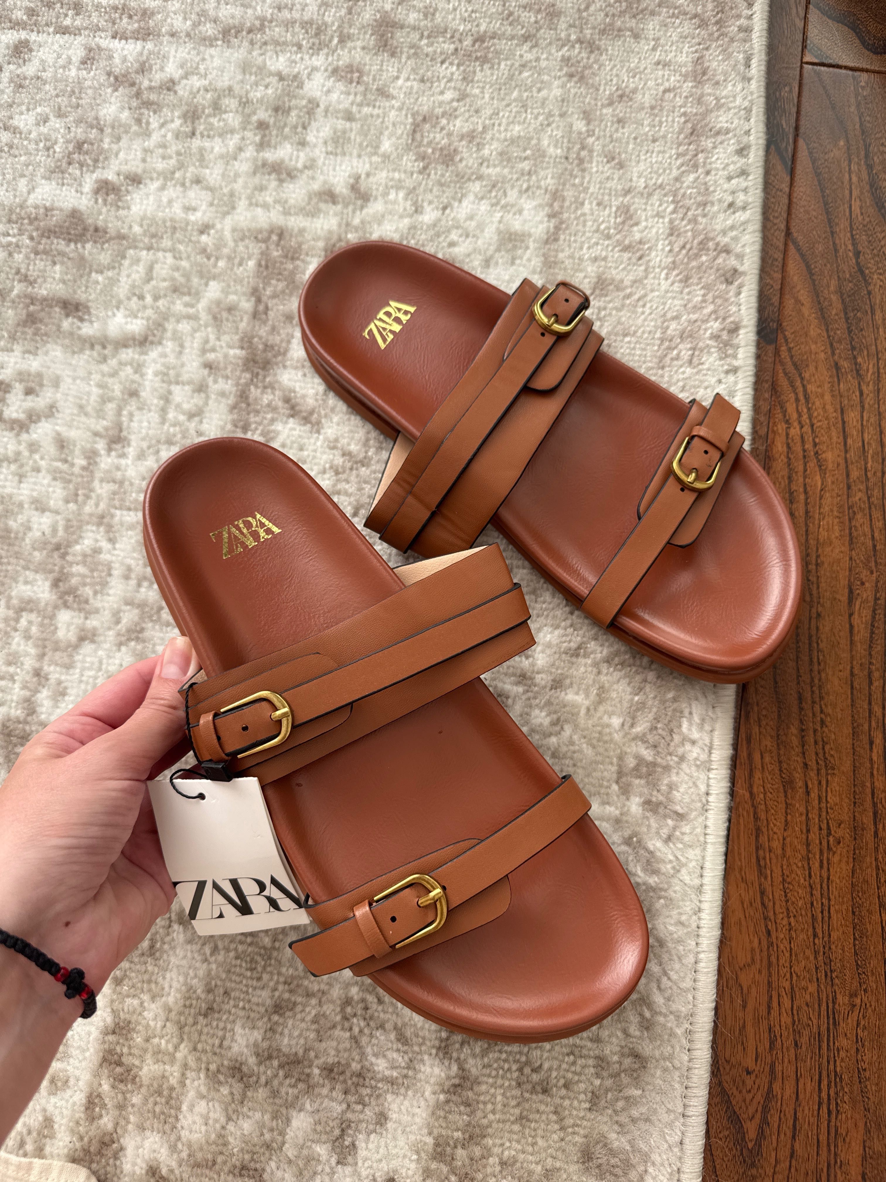 Шльопки Zara. Босоніжки шкіряні