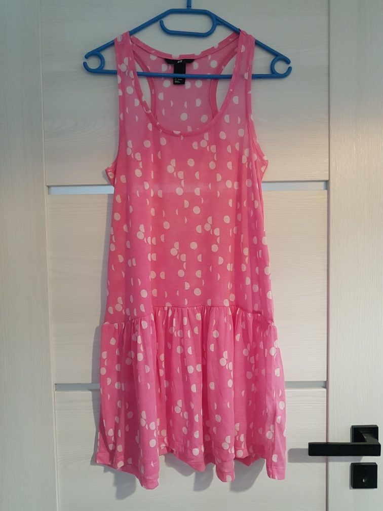 Sukienka tunika plażowa plażę róż grochy H&M S