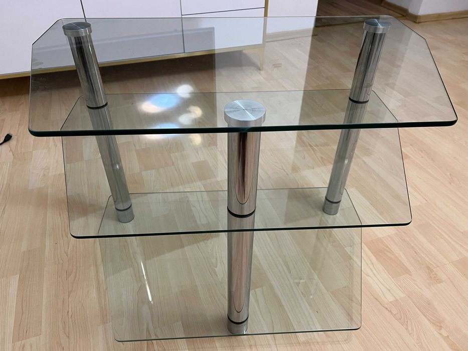 Szklany stolik/ ława z półkami