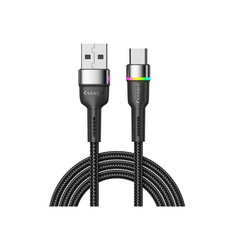 Kabel Szybkiego Ładowania 2m USB-C do USB 3A QC z Podświetleniem RGB
