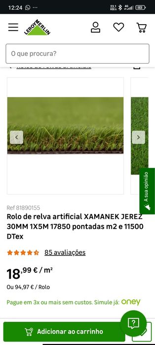 Rolo de relva artificial XAMANEK JEREZ 30MM 1X1,65