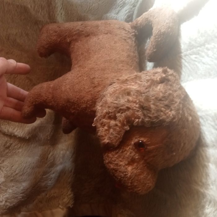 Stara zabawka Pies piesek trociniak lata 40ste XXw. Oryginał ANTYK