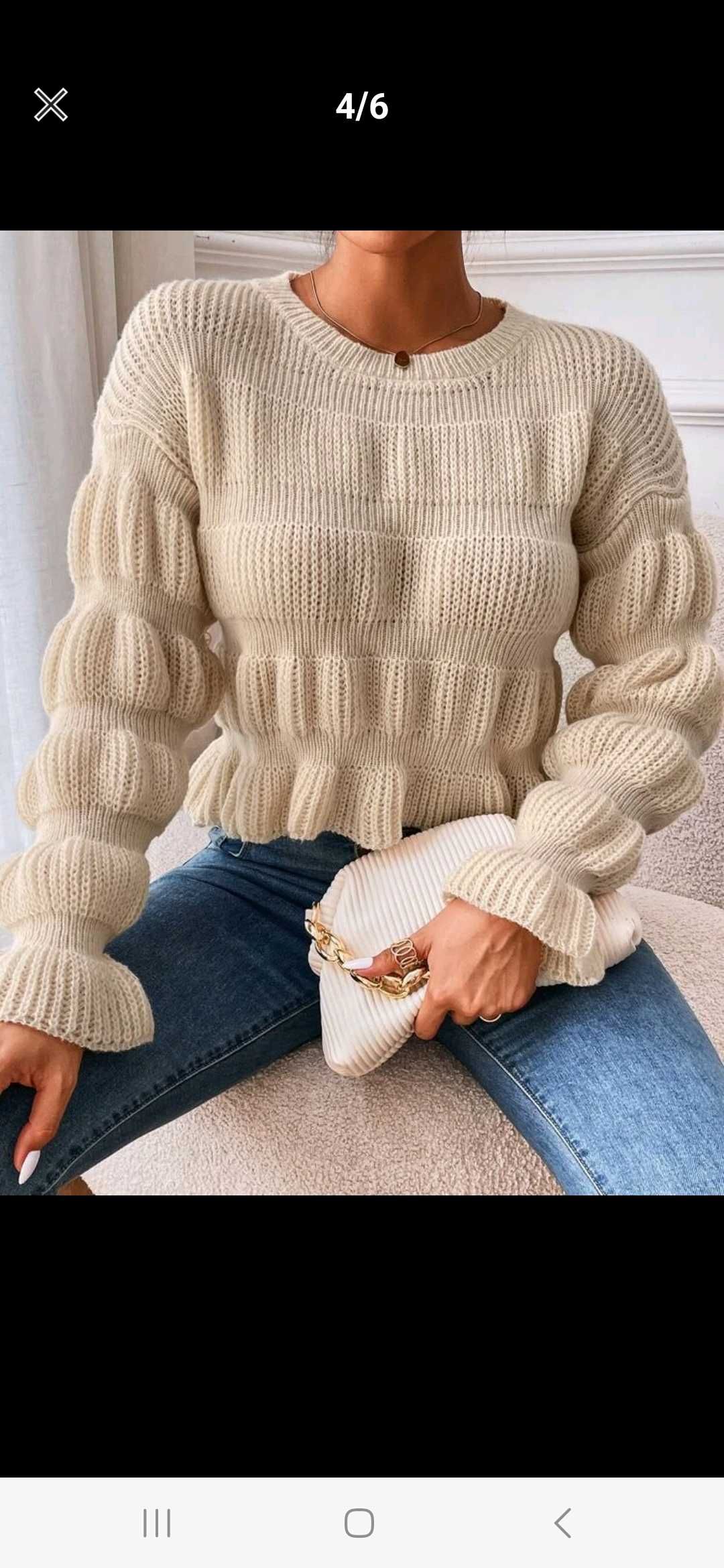 Nowy sweter damski beżowy oversize modny sweterek kremowy ecru 36