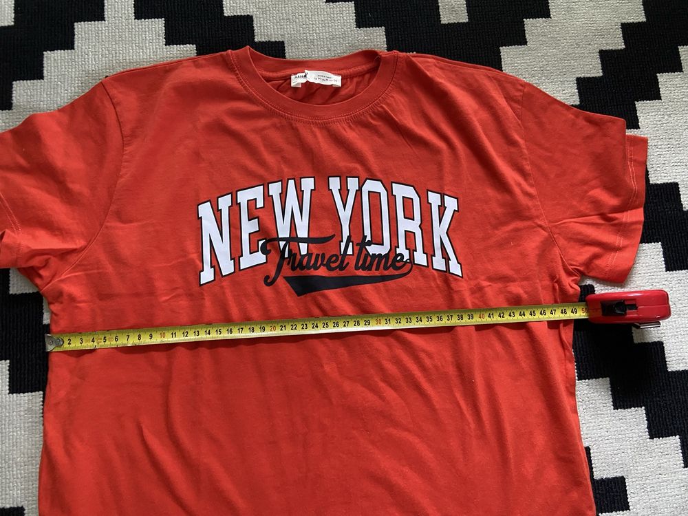 Pull&Bear j. Nowa pomarańczowa koszulka z nadrukiem New York top 38 M