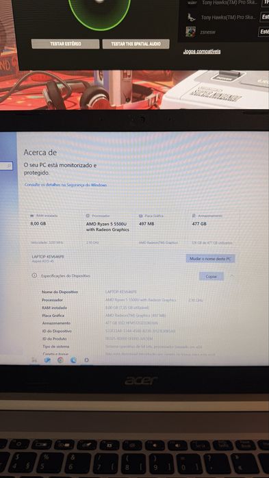 Portátil ACER Aspire 5 (15.6" - Ryzen 5 - 8GB) (COMO NOVO)
