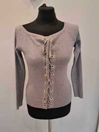 Sweterek damski roz. Xs, wiązany, materiał prążkowany, długi rękaw