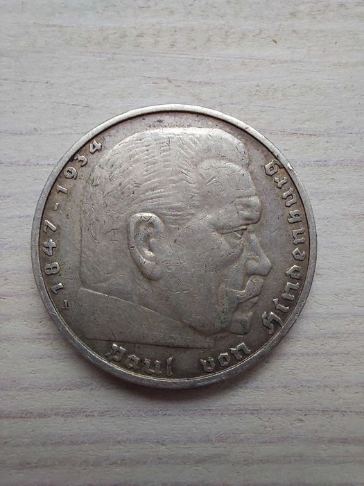 Niemcy - 5 marek 1936 r. F - HINDENBURG - Orzeł Srebro Ag 900 moneta