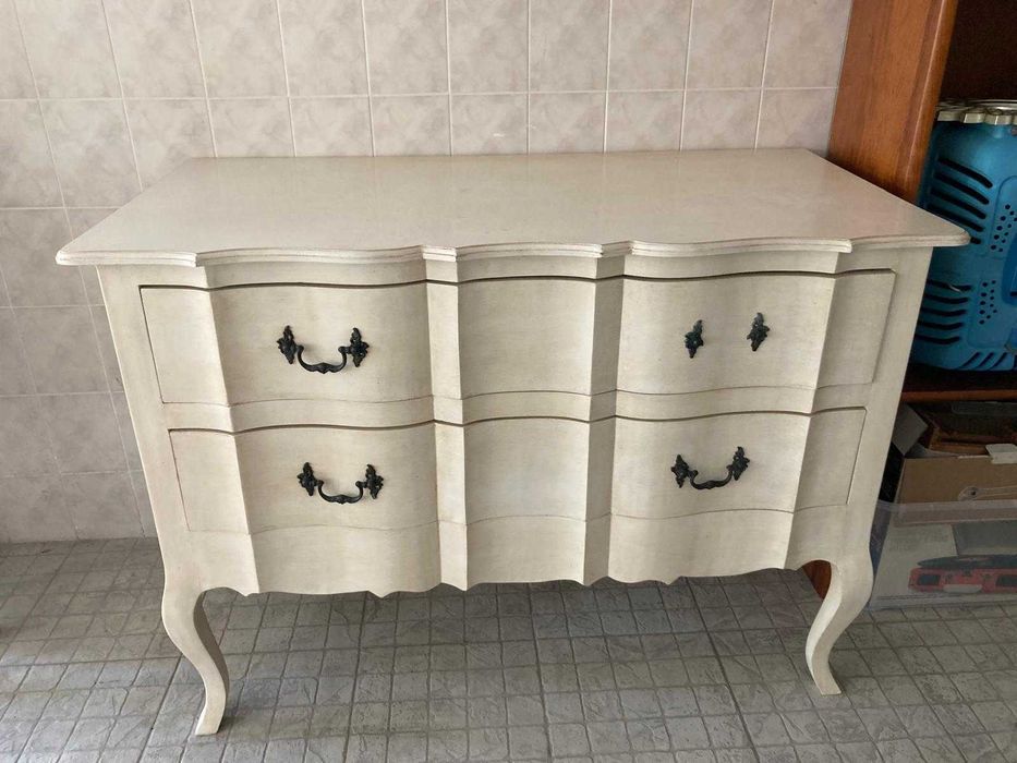 Cómoda Bege duas gavetas altas estilo antigo, romântico, 60x120