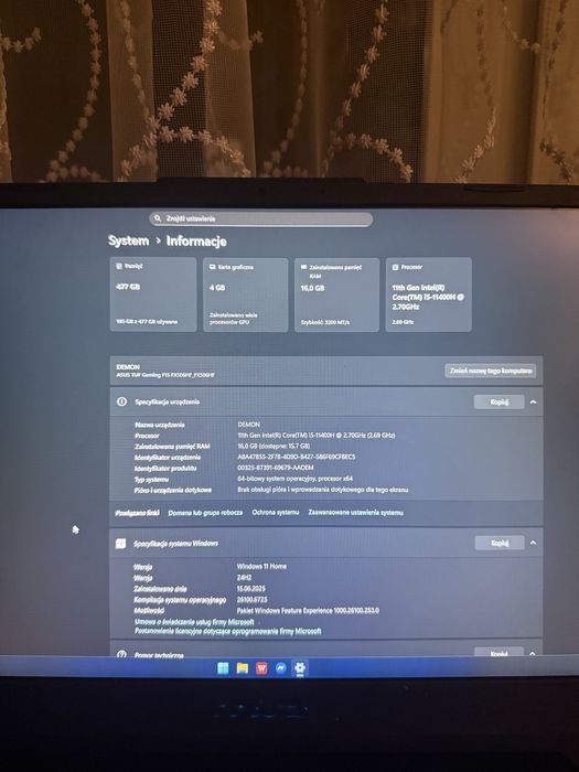 Laptop Asus tuf gaming f15 fx506h