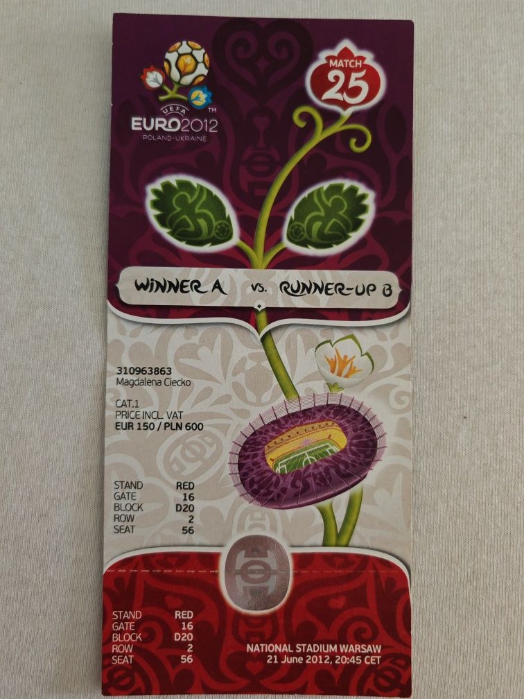 Bilet EURO 2012 ćwierćfinał Portugalia Czechy 1:0