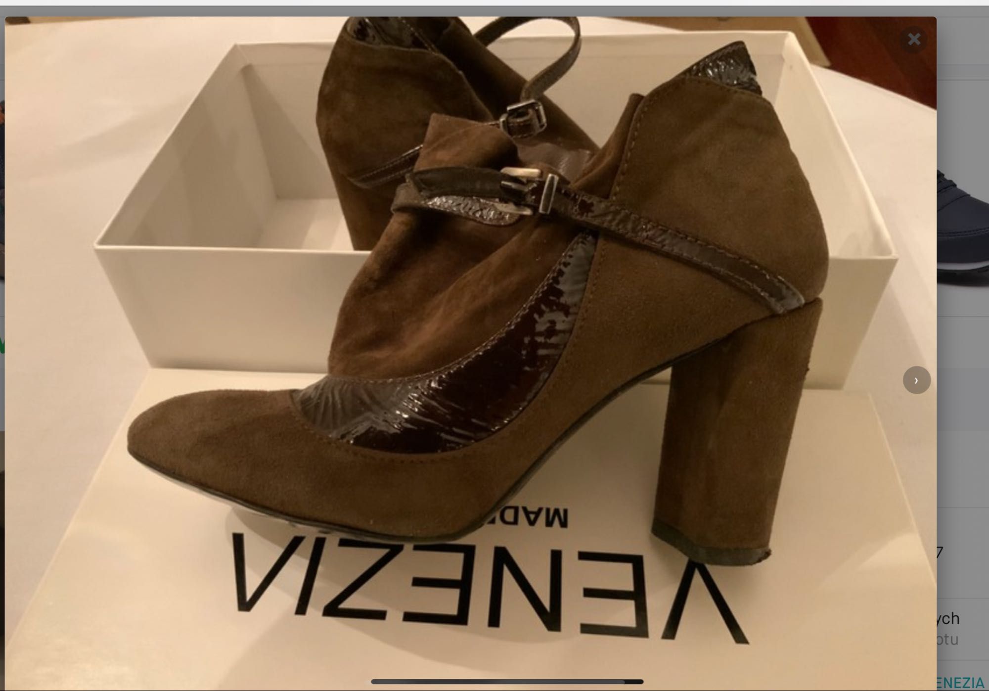 Botki buty venezia zamsz plus lakierek jak nowe czekolada