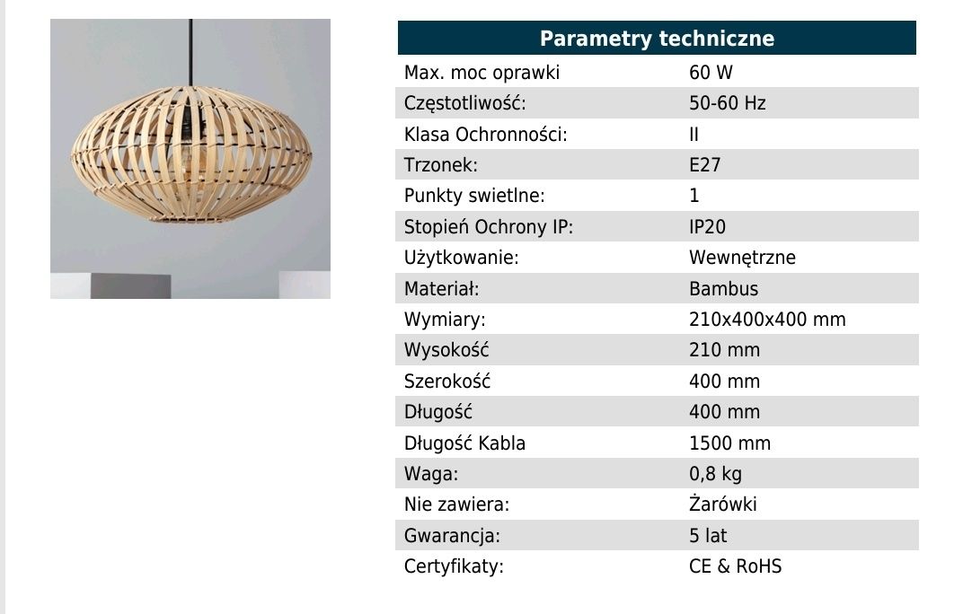 Lampa sufitowa, bambusowa