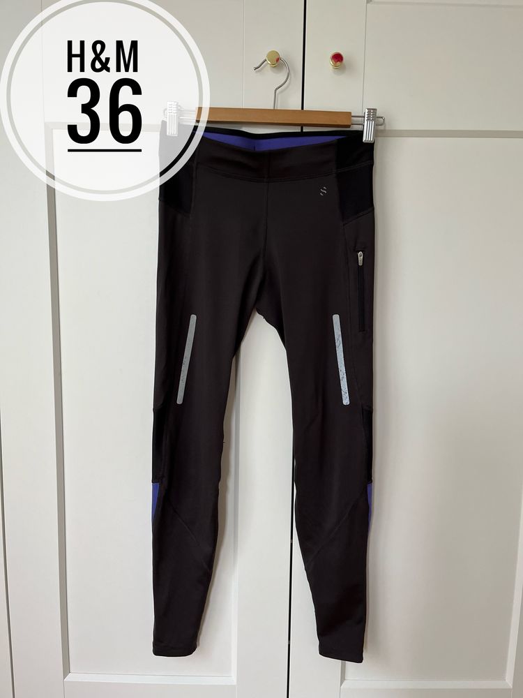 H&M spodnie leginsy treningowe Bieganie jest 36 szary fiolet odblaski