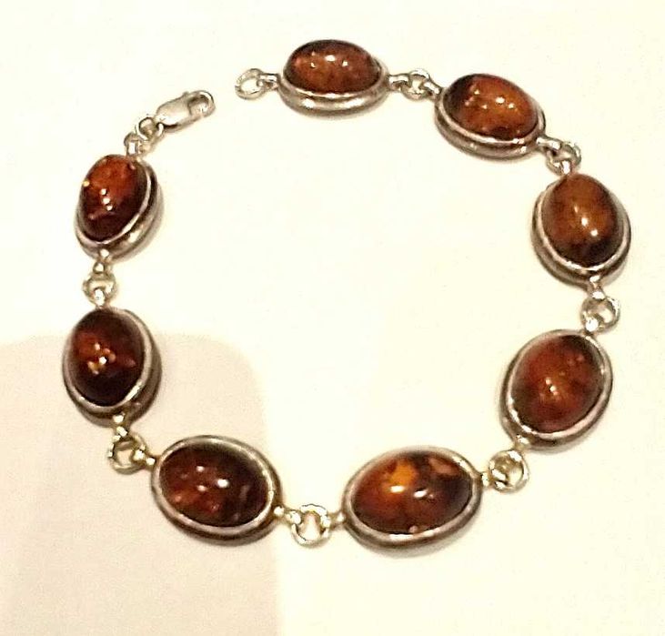 Bransoletka z bursztynu osadzonym w srebrze 925