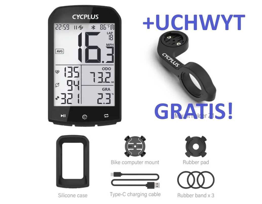 NOWY Licznik rowerowy CYCPLUS M1 GPS, komputer bezprzewodowy +uchwyt