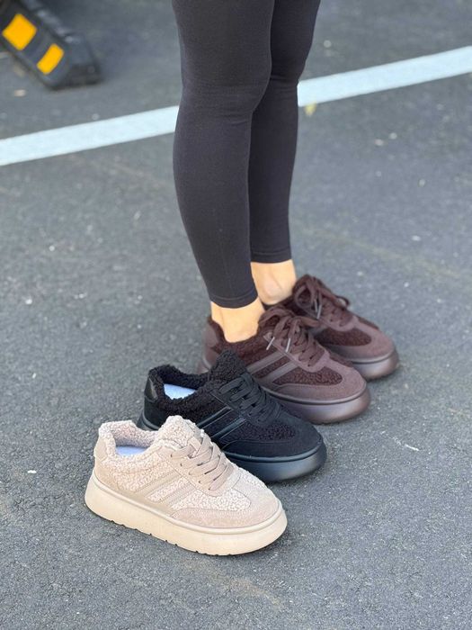 Жіночі кросівки з хутром (36–41) Шоколадні Замшеві Зимові