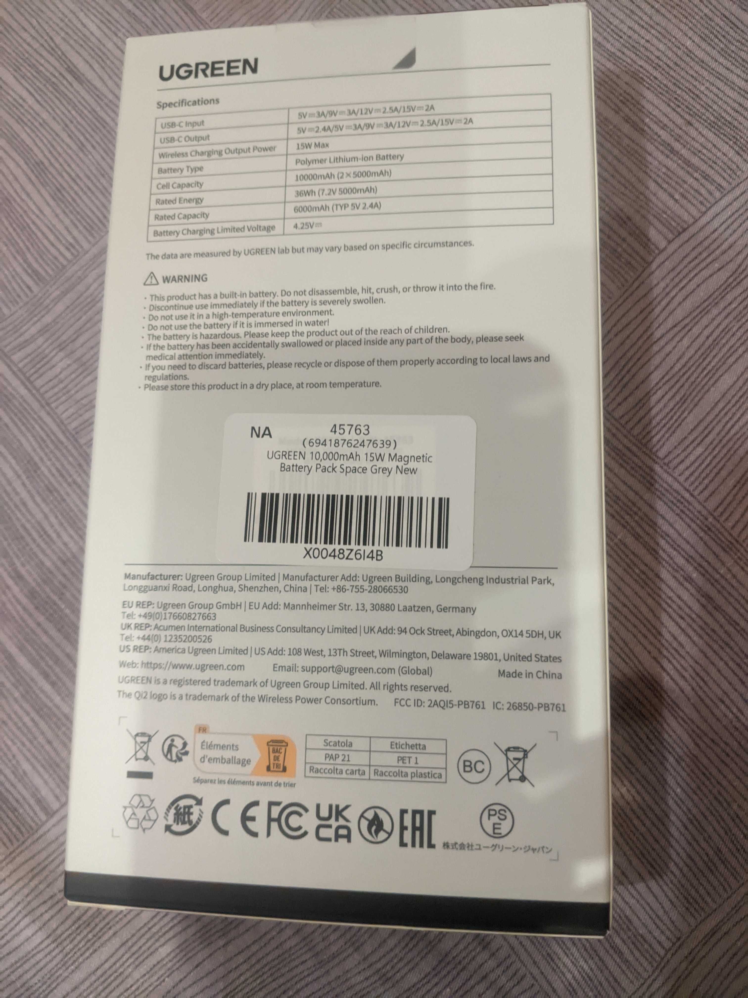 Ugreen 10000mAh MagSafe Qi2 15W Wireless 30W Повербанк акумулятор