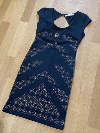 Коктельное нарядное платье в стразах темно-синее разсер S