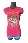 T-shirt bluzka damska malinowa 34,XS Ed Hardy tygrys róża krótki rękaw