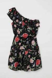 Letnia sukienka w kwiaty na jedno ramię H&M 32 34 XXS