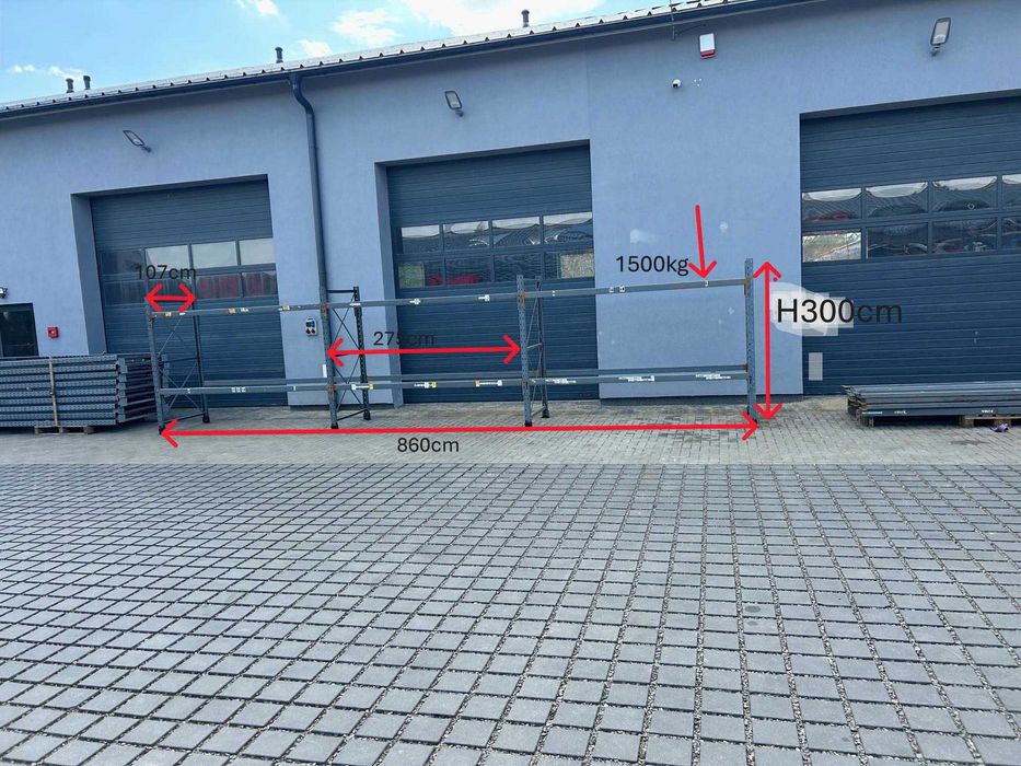 Regały magazynowe paletowe przemysłowe mocne dexion ramada H=300cm