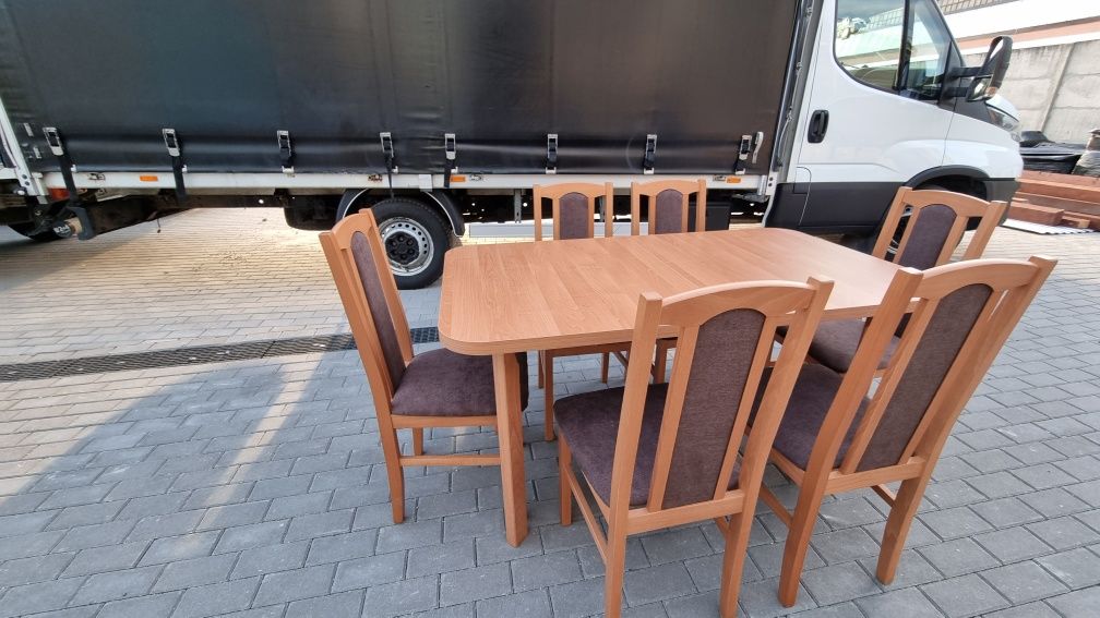 Nowe: Stół rozkładany + 6 krzeseł, olcha + brąz, dostawa cała PL