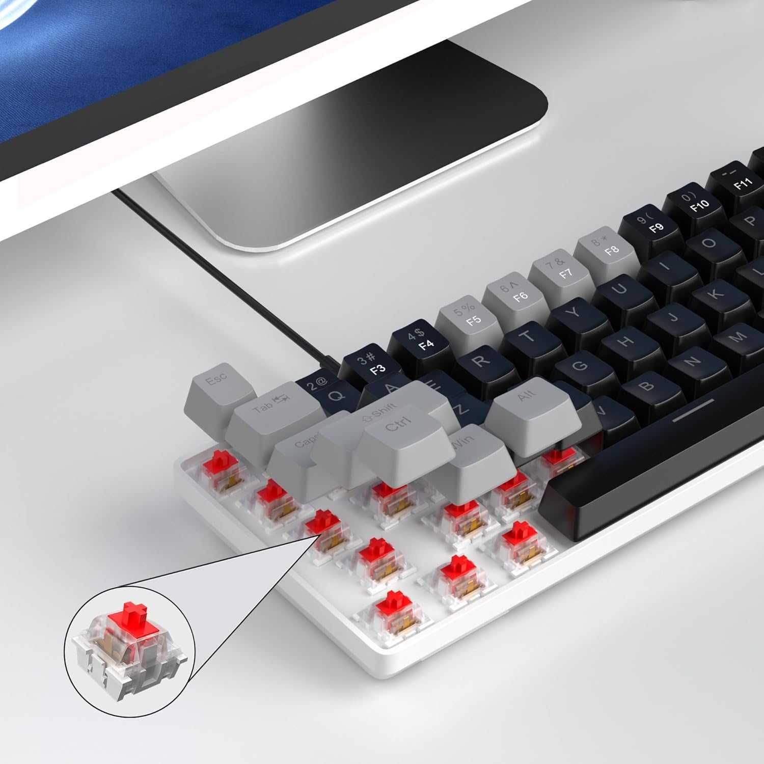 MageGee 60% mechaniczna klawiatura do gier z niebieskim podświetleniem