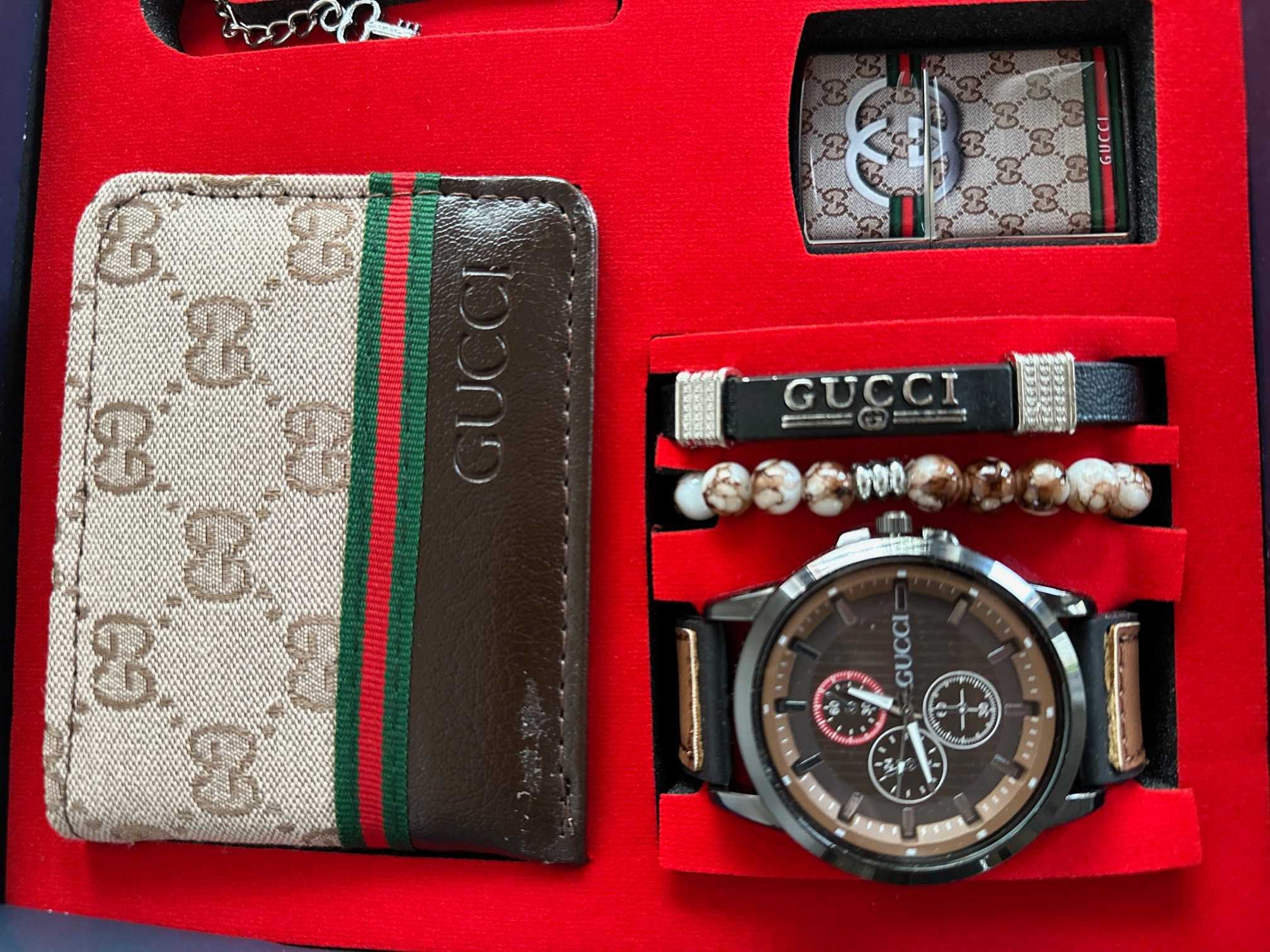 Zestaw prezentowy Gucci portfel pasek zegarek biżuteria