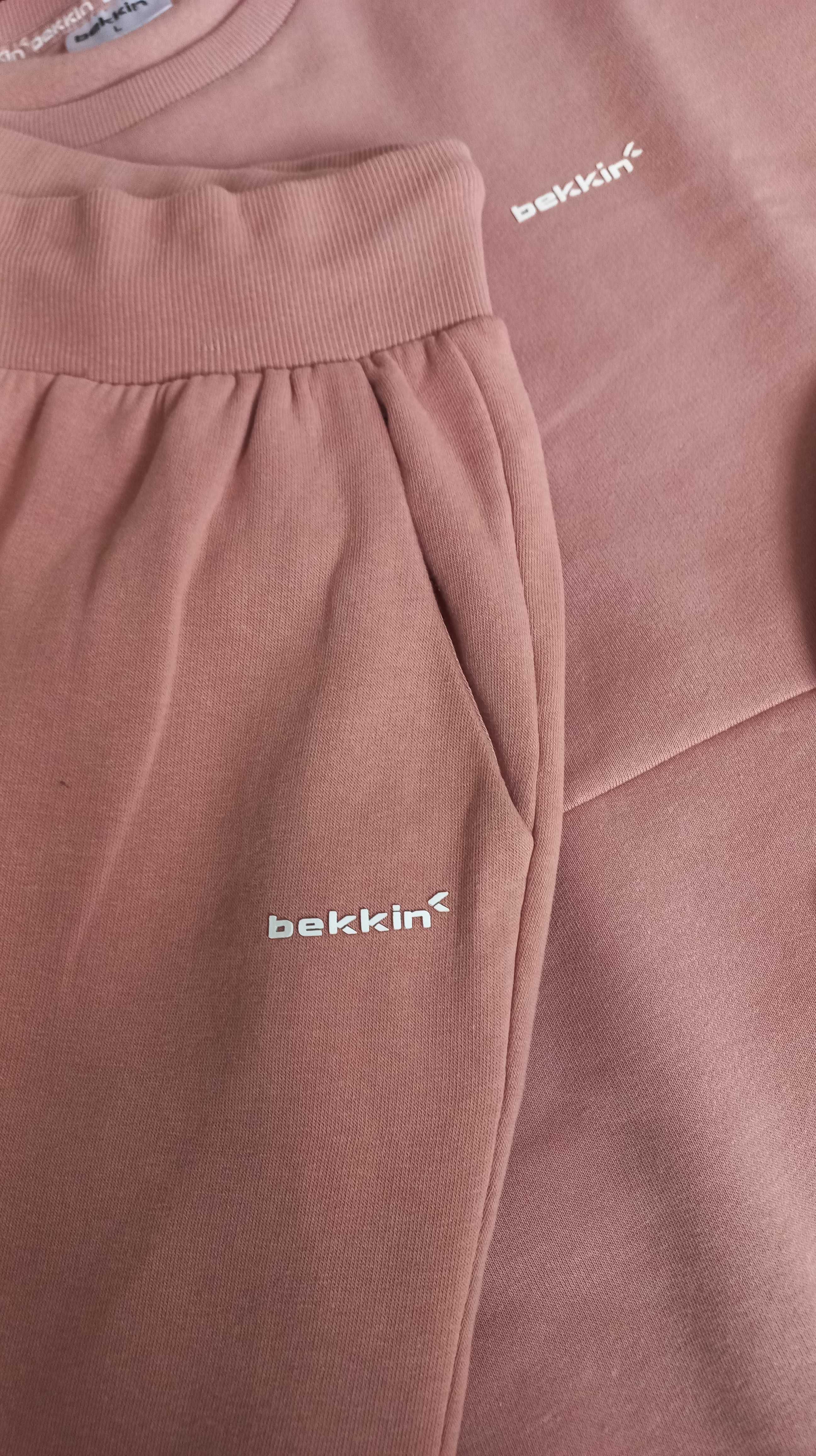 Damski DRES 2części r.M/L ocieplony, bawełna j.NOWY pudrowy róż / beż