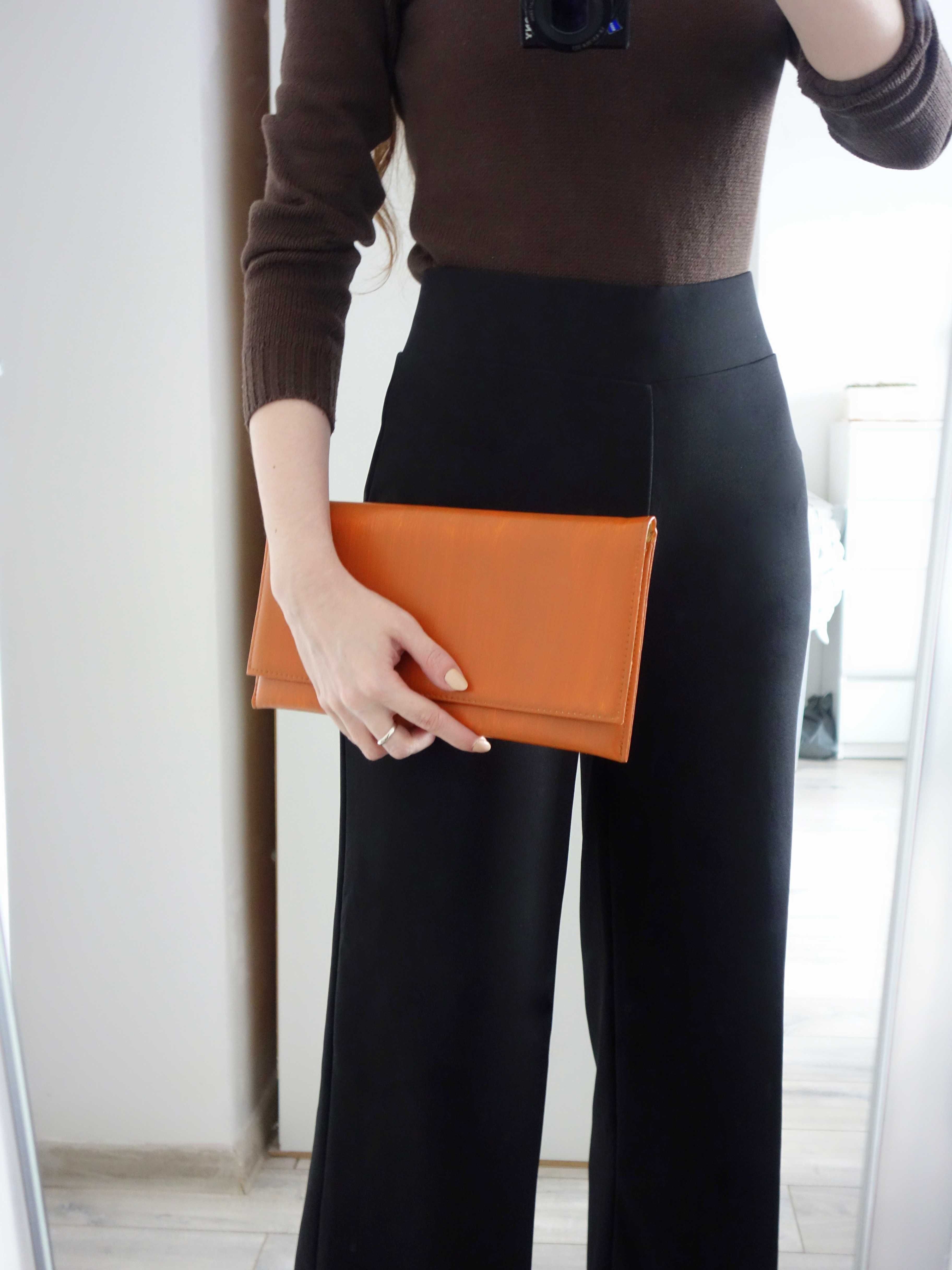 Torebka kopertówka karmelowa camel brązowa elegancka do ręki skóra eko