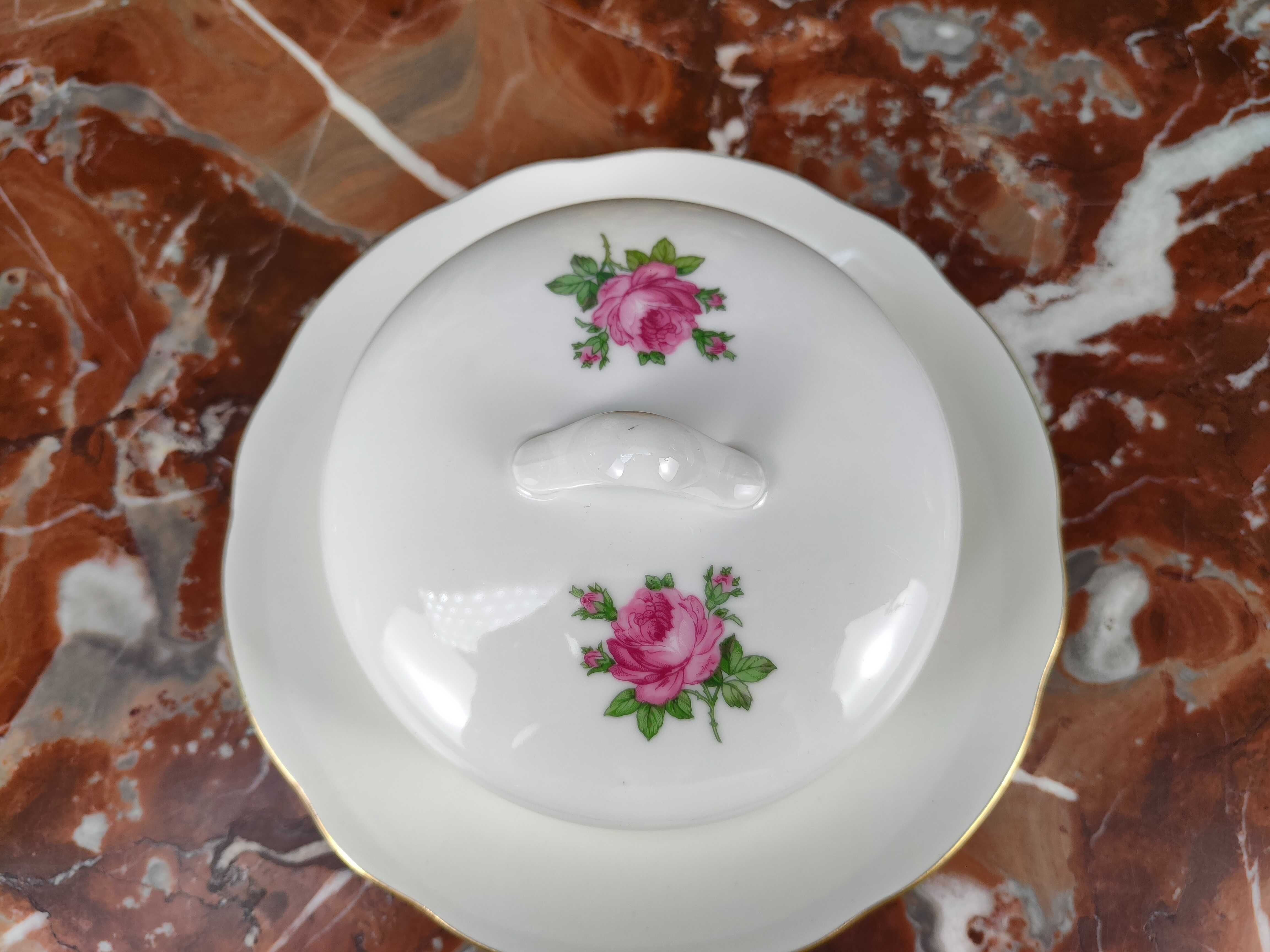 Ładna okrągła porcelanowa maselniczka - Różowe róże - Kahla #1