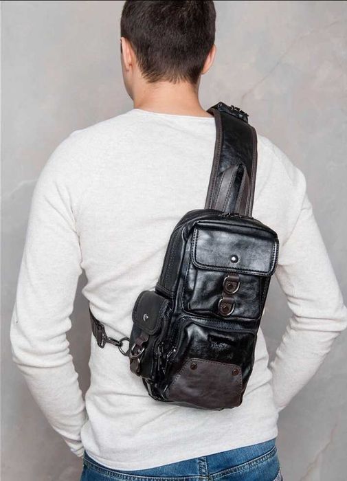 Чоловіча мужская кожаная сумка барсетка мужской рюкзак на плече ранец
