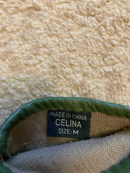 Кожаные оливковые женские перчатки