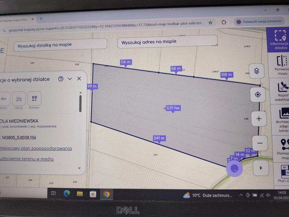 Ziemia rolna 3,31 ha Wola Miedniewska