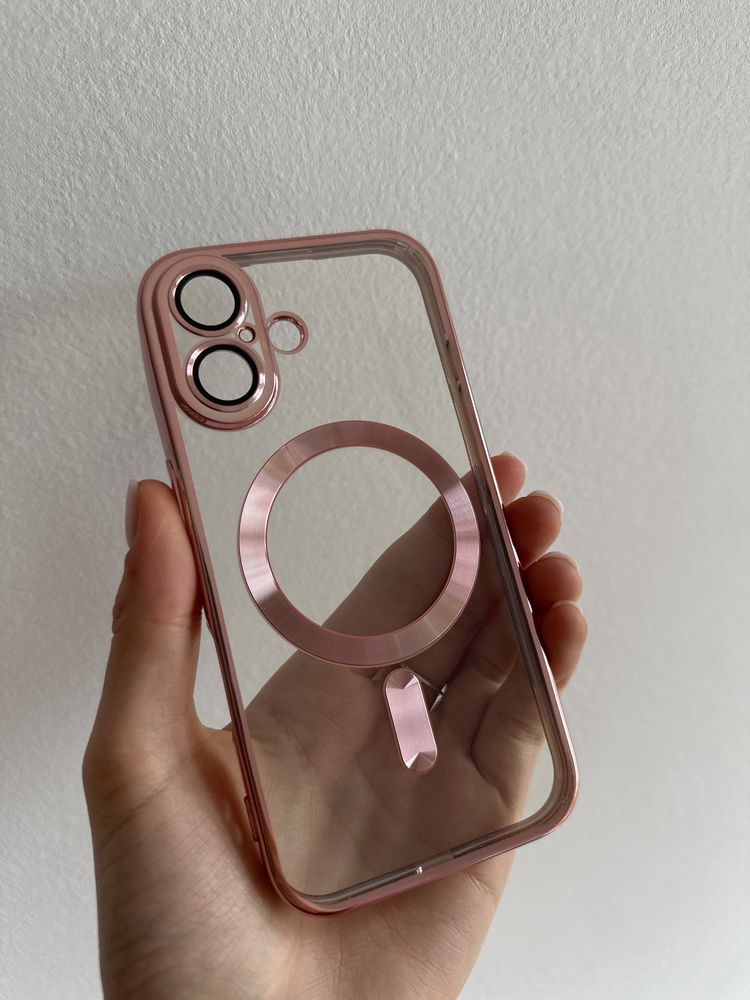 Szkło hartowane + etui różowe MagSafe do Iphone 16
