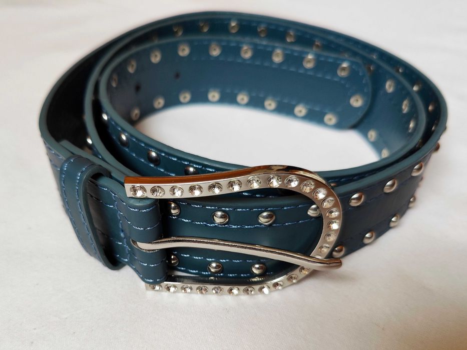 Skórzany Pasek Damski - Szer 4 cm, Dł 110 cm - Niebieski. Nowy